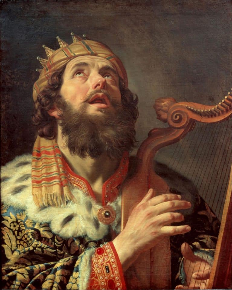 Koning David speelt de harp, door de Nederlandse schilder Gerard van Honthorst (1622)